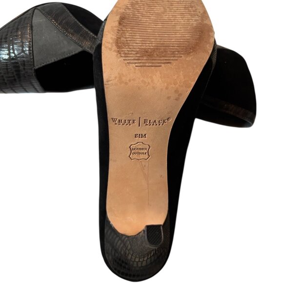 White House Black Market Black & Gray Leather Pointed-Toe Heels 4" Stiletto 8.5 - Picture 6 of 8